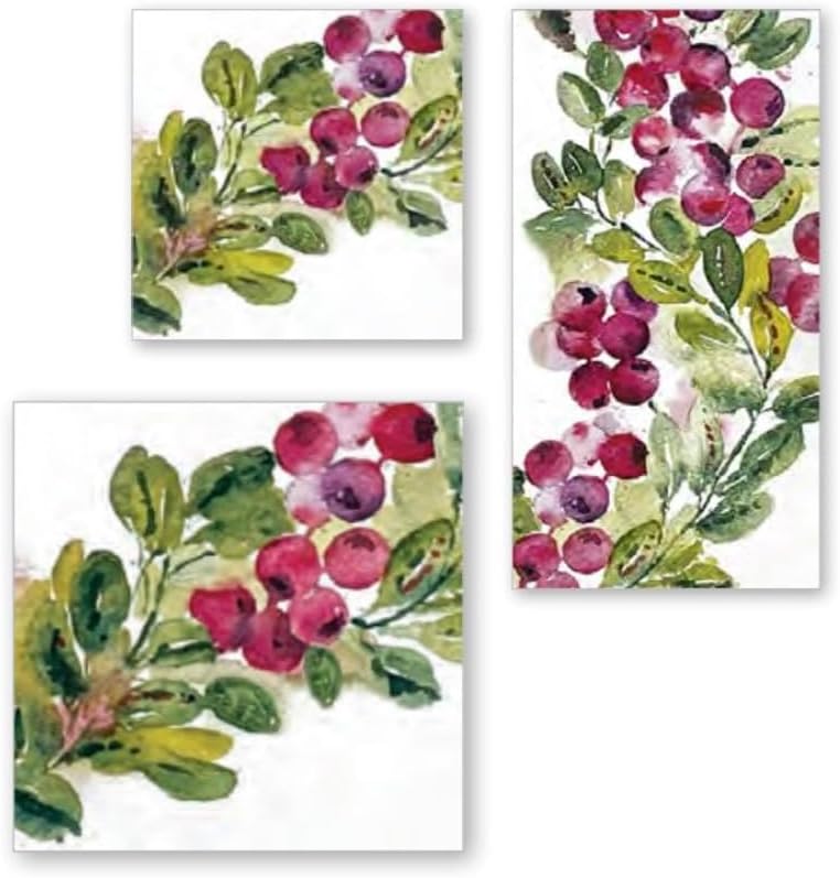 IHR Ideal Home Range Dinner Napkins Disposable 3-Ply Paper Hand Towels, 8.5" x 4.5", Cranberry Wreath, 16-Count