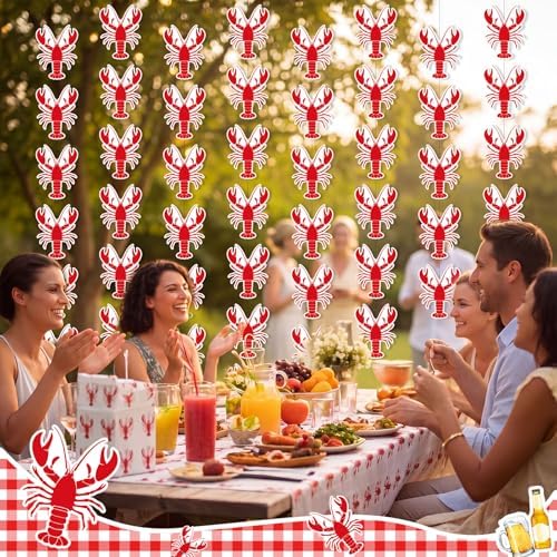 Xinnun 8 Pcs Red Lobster Crawfish Garland Banner Seafood Party Decor