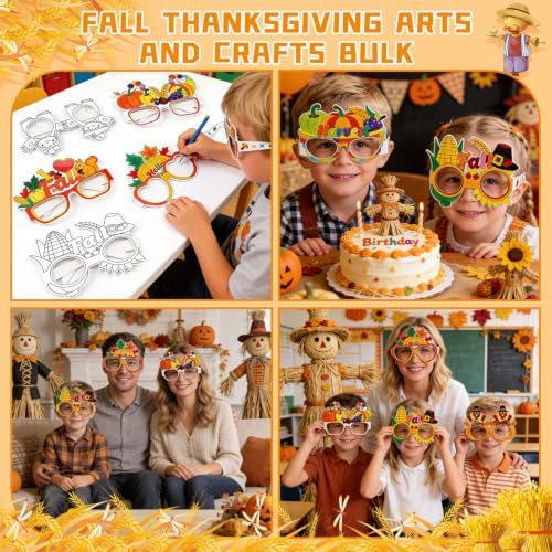 32Pcs Fall Thanksgiving Craft Bulk Coloring Glasses DIY Arts Kit for Kids