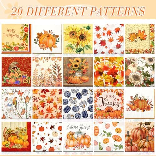 Crtiin 20 Pack Autumn Decoupage Napkins Cocktail Decorative Paper Napkins