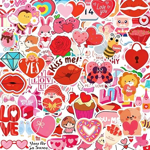 300 PCS Valentines Day Stickers, Non-Repeating Valentine Stickers, Valentines Stickers Gifts Party Favors Decorations,Waterproof Vinyl Heart Sticker for Laptops, Water Bottles