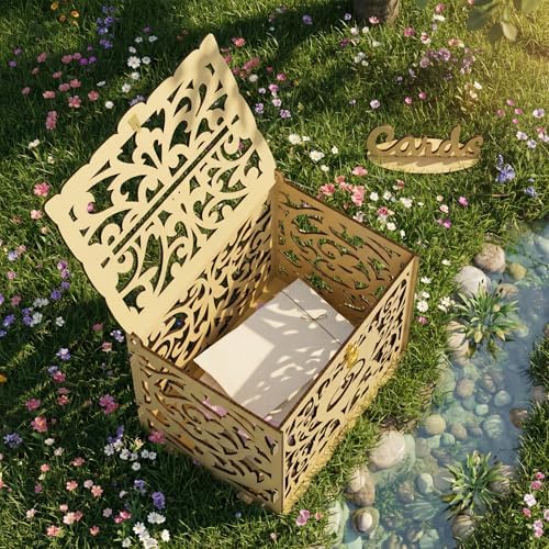 Jolik DIY Wedding Card Box with Lock, Large Money Box Holder with Card Sign for Wedding Reception, Gift Card & Envelope Storage, Anniversary & Birthday Party Decoration (Yellow)