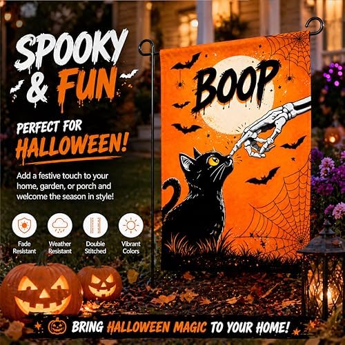 Halloween Party Decorations - BOOP Halloween Garden Flag | Double Sided Halloween Backdrop Banner - Halloween Party Favors Supplies Decor for Garden Yard Porch Patio Lawn Outdoor Outside