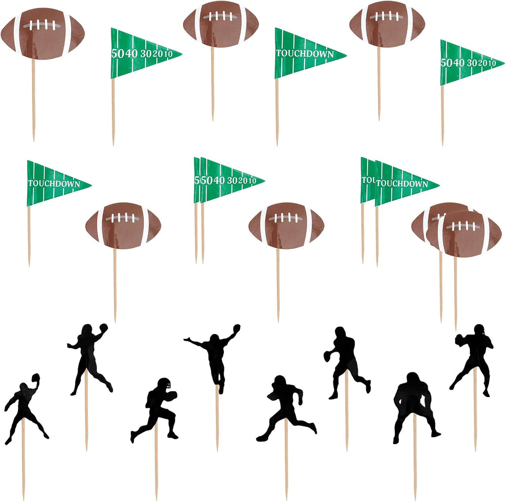 Football Cupcake Toppers, 24 PCS Foot Ball Touchdown Players Cupcake Toppers, Food Picks Toppers Cake Decorations for Football Party Decorations 2026 Sports Themed party Supplies