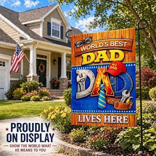 Fathers Day Decorations - WORLD'S BEST DAD Garden Flag | Dad Gifts for Fathers Day | Double Sided Father's Day Garden Banners for Outdoor Outside Patio Lawn Home Patry Decor