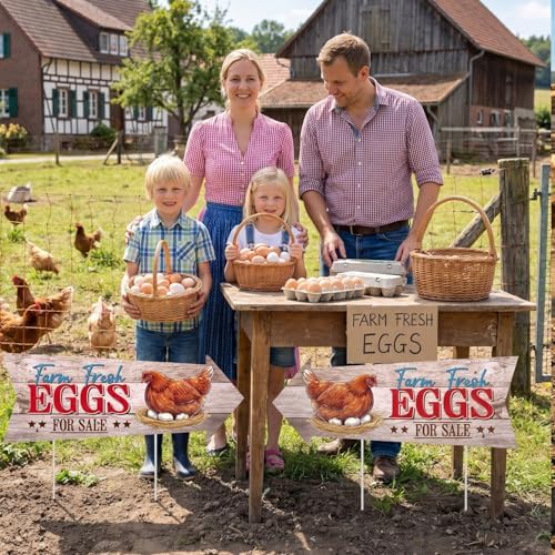Rngmsi Farm Fresh Eggs for Sale Sign, 16 X 6 Inch 4PCS Double Sided Fresh Eggs Sign with 8 Stakes, Waterproof Corrugated Plastic Mark for Indoor Outdoor Yard Business Supplies Home Decor