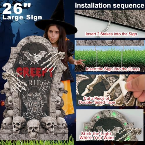 6Pcs 26" Large Halloween Tombstone Yard Signs, Outdoor Gravestone Decor for Graveyard with Stakes, Scary Cemetery Lawn Garden Decorations for Party