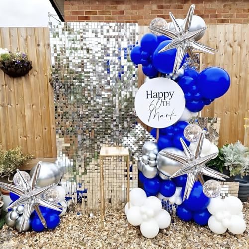 156 Pack 18" 12" 10" 5" Inch Blue and Silver Balloons Garland Arch Kit