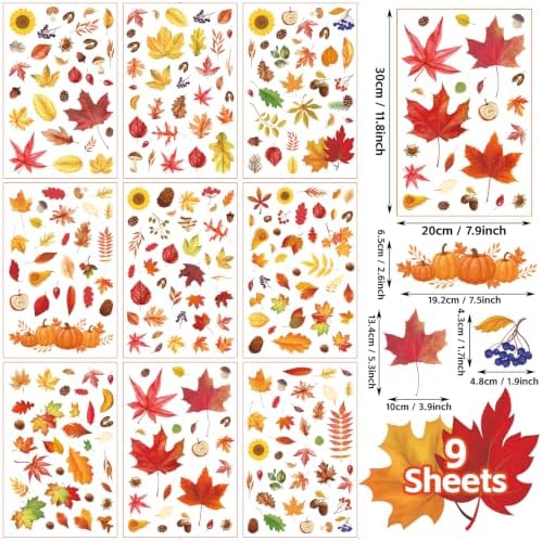 Fall Window Clings 9 Sheets Thanksgiving Static Stickers for Glass Decor