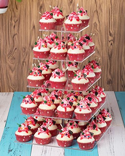 YestBuy 5 Tier Square Acrylic Cupcake Tree Tower Display Stand Display for Pastry Wedding Birthday Party