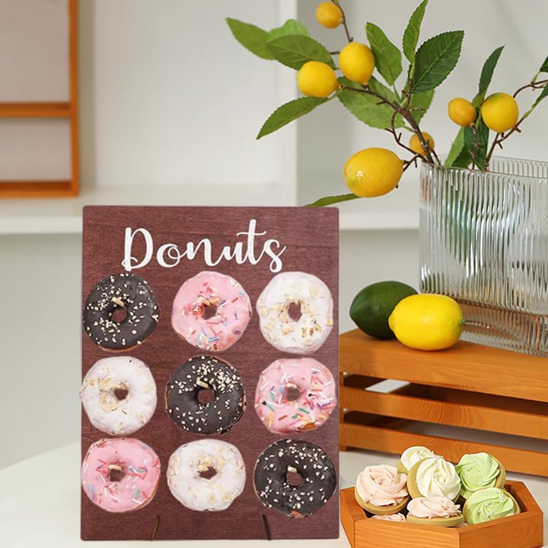 2 Pcs Wood Donut Wall Display Stand Reusable Rustic Doughnut Board Holder Donut Party Supplies for Wedding Birthday Family Party festival Table Decor (Curry and White)
