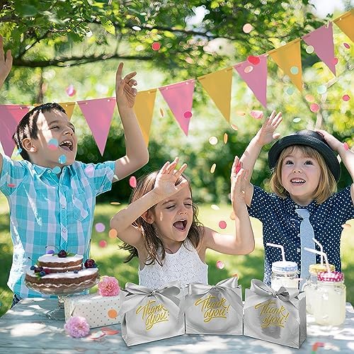 100 Pack Small Thank You Gift Bags, Party Favor Bag with Bow Ribbon