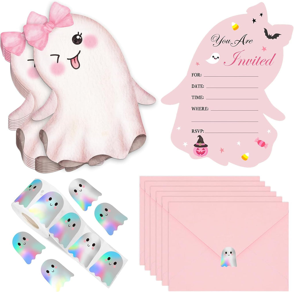 25 Pack Pink Halloween Invitations Card with Envelopes and Sticker