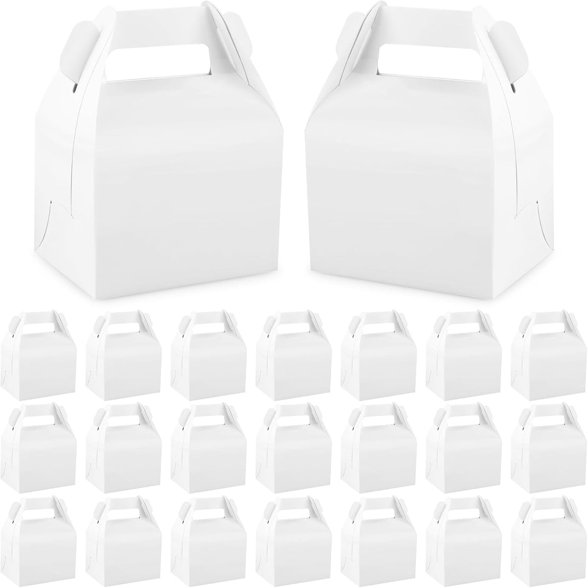 Hooqict 24 Pack White Party Favor Treat Boxes Paper Gable Gift Boxes with Handles for Party Favors Snack Goodie Candy Cookie Desserts, 6.7x5.1x3.5 Inch