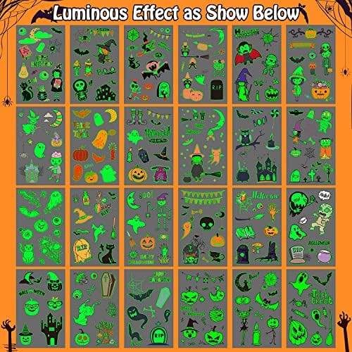 Partywind 250 Styles Glow Halloween Party Supplies, Luminous Halloween Temporary Tattoos for Kids Birthday Party Decorations Favors, Halloween Goodie Bag Fillers (24 Sheets)