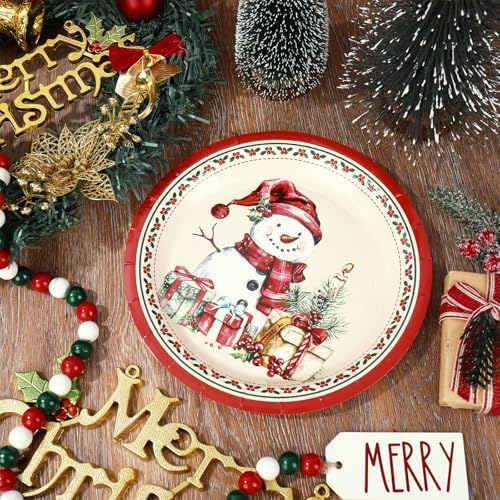 Whaline Christmas Paper Plates Snowman Nutcracker Cardinal Disposable Plates 6 Designs Retro Dinnerware Plates 9 Inch for Xmas Winter Party Supplies Table Decor, 24 Pcs