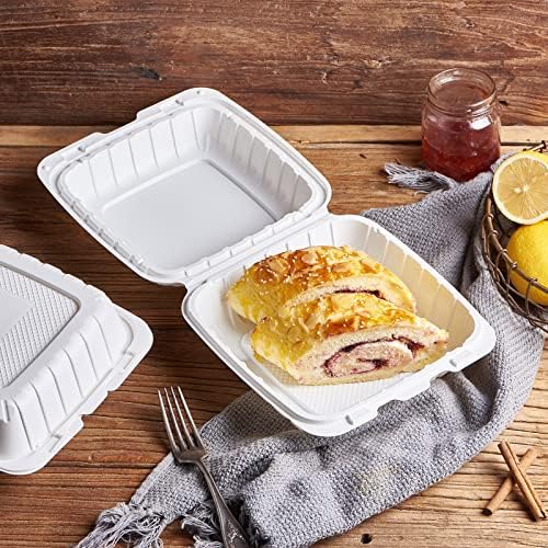 Jaluxing 8X8 1Compartment 50Pack Plastic Clamshell Take Out Food Containers, Heavy Duty To-go Disposable Lunch Box Restaurant Meal Prep Packaging Catering Hinged Container (Formerly FULING)