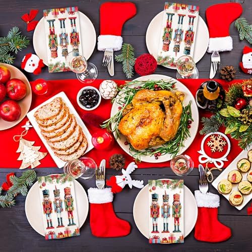 Whaline 50Pcs Christmas Guest Napkins Disposable Napkin Watercolor Nutcracker Pine Branch Dinner Hand Paper Napkins for Xmas Winter Holiday Party Tableware Supplies