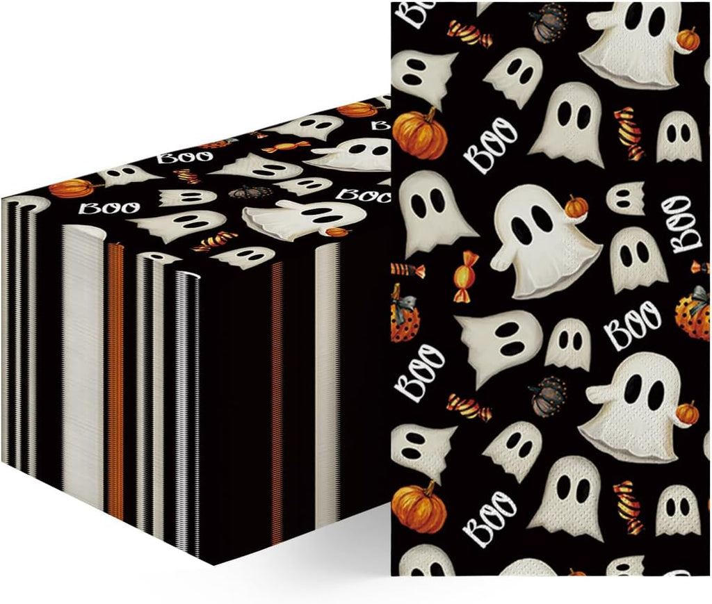 Horaldaily 100Pcs Halloween Paper Napkins, Horror Pumpkin Ghost Black