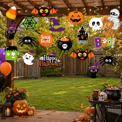 Halloween Hanging Decorations,Halloween Ghost Streamers,Cute Spooky Ghost Pumpkin Witch Hats Ceiling Hanging Swirls, Halloween Decorations Indoor for Office Classroom