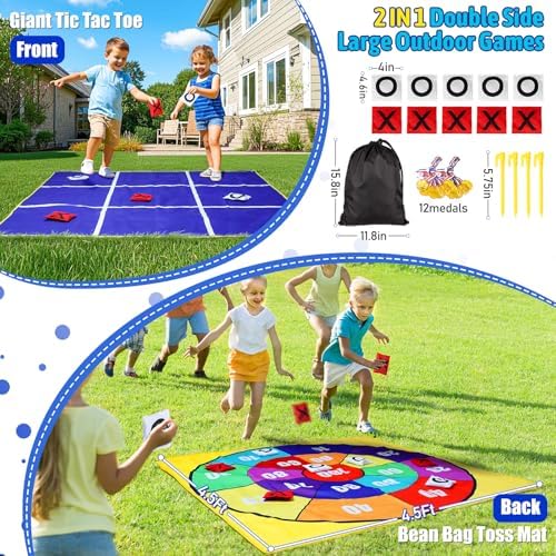 2-in-1 Outdoor Giant Tic Tac Toe Bean Bag Toss Games for Kids Adults, 4.5Ft Double-Sided Large Outside Lawn Yard Backyard Carnival Field Day Beach Picnic Camping Birthday Party Family Reunion Game
