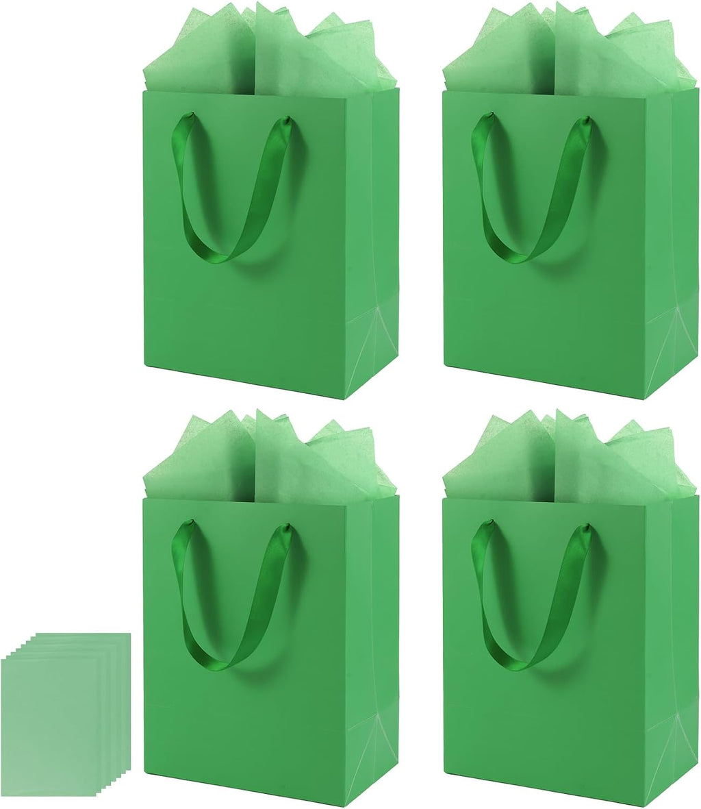 Epoesch 4 Pack Green Gift Bags with Handles and 8 Tissue Papers