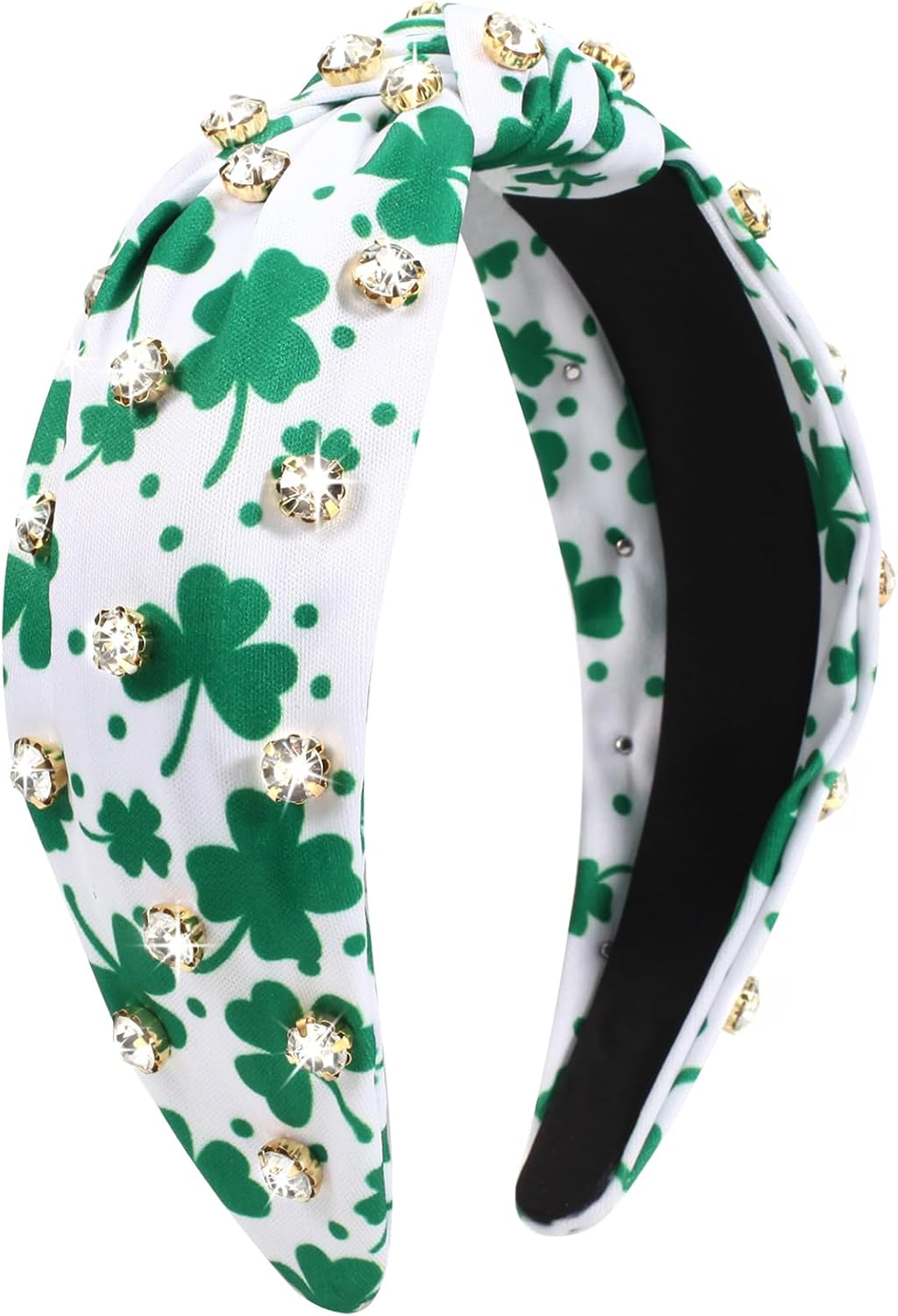 Ardorchid St.Patrick's Day Headbands Irish Green Shamrock Rhinestone Hair Accessories for Women Girls Gifts Wide Knot Hair Hoop Celebration Party Hairbands