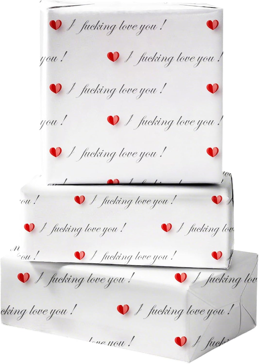 Cuitpan Funny Valentine's Day Wrapping Paper - I Fucking Love You Design for Anniversary,Wedding, Birthday, Party - 20 x 29 Inches, 6 Folded Sheets,Easy to Store
