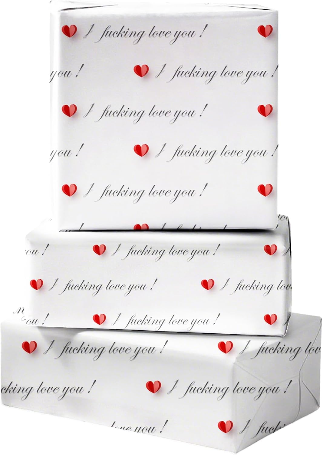 Cuitpan Funny Valentine's Day Wrapping Paper - I Fucking Love You Design for Anniversary,Wedding, Birthday, Party - 20 x 29 Inches, 6 Folded Sheets,Easy to Store