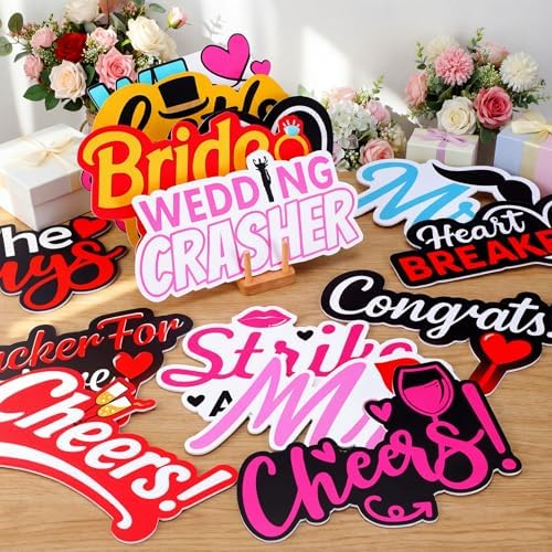 Beeveer 24 Pcs Wedding Photo Booth Props Photobooth Signs