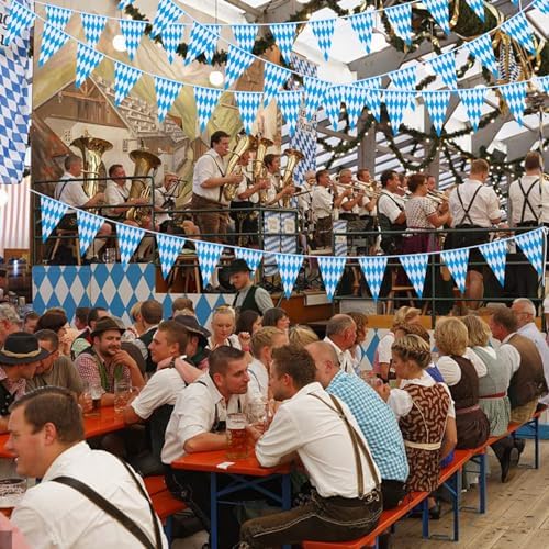 Ahfulife 32.8 Feet Oktoberfest Bavarian Flag Banner for Oktoberfest Decorations, Oktoberfest Pennant Banner with 30 Pcs Flags for German Themed Autumn Party Decoration (5.5" x 8.2")