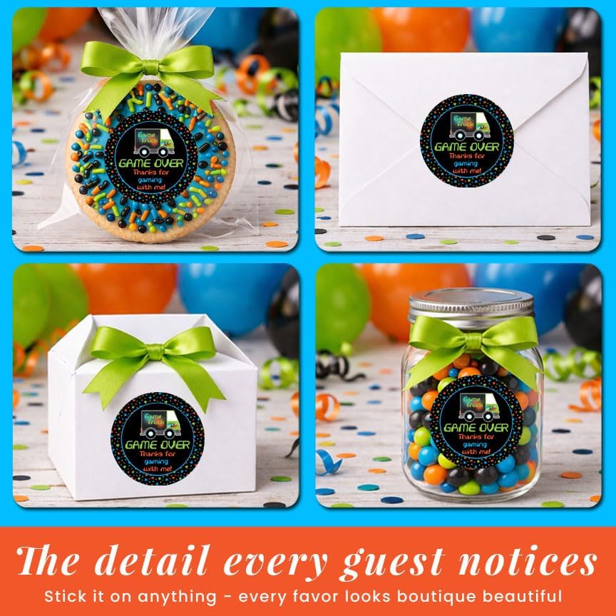 Video Game Truck Party Stickers, 40 Pack 2-Inch Gamer Birthday Labels for Favors, Goodie Bags & Envelope Seals, Made in USA by Amanda Creation