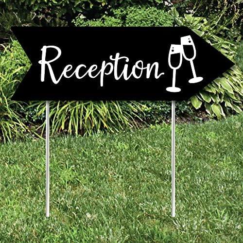 Big Dot of Happiness Black Wedding Reception Signs - Wedding Sign Arrow - Double Sided Directional Yard Signs - Set of 2 Reception Signs