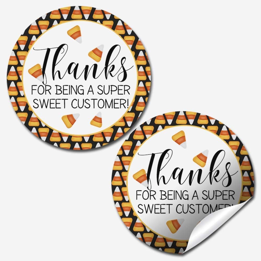 Halloween Thank You Stickers, 60 Pack 1.5 Inch Candy Corn Customer Appreciation Labels for Fall Packaging, Treat Bags and Small Business Orders, Made in USA by Amanda Creation