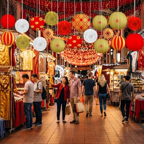 Renbuzhu 20Pcs Chinese Lunar New Year Decorations 2027 Paper Lanterns Set