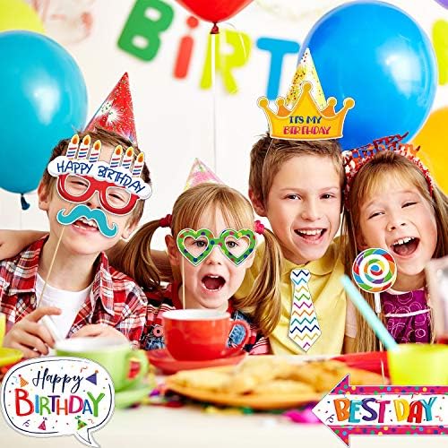 Frienda 29 Pcs Birthday Photo Booth Props for Kids, Colorful Party