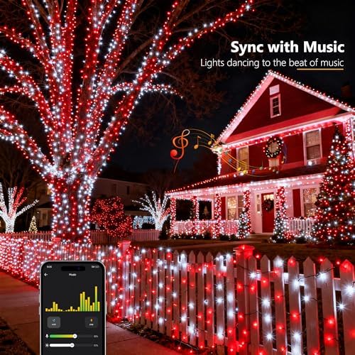 Brizled Smart Red & White Christmas Lights, 66 ft 200 LED Color Changing