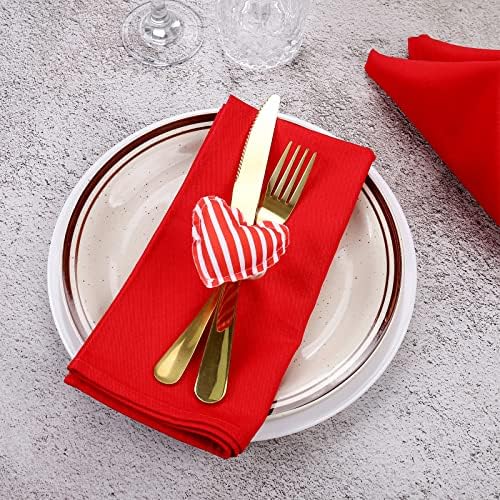Red Love Napkin Rings Set of 12, Heart Cloth Napkin Rings Holder with Wooden Buckles for Valentine's Day, Mother's Day, Wedding, Anniversary Dinners, Parties Table Decoration