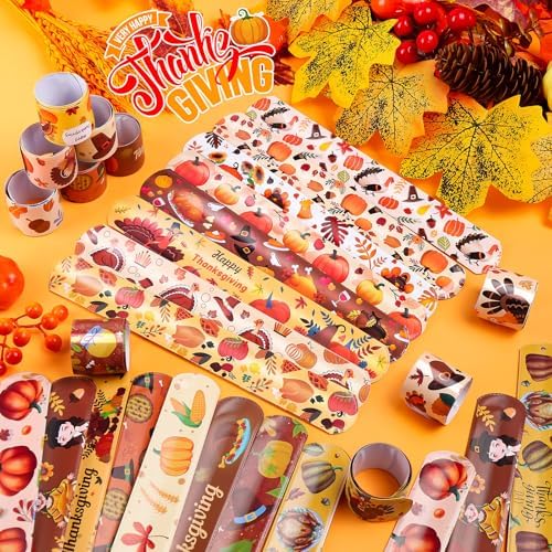 LUYI Thanksgiving Fall Slap Bracelets - 36pcs Autumn Theme Snap Wristbands for Party Favors, Table Decorations & Holiday Gatherings