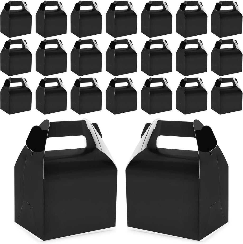Hxezoc 24 Pieces Black Party Favor Boxes Gable Candy Treat Box Folding Paper Gift Box with Handles for Baby Showers Birthday Party Wedding Decoration Supplies