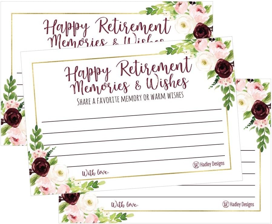 Hadley Designs 25 Floral Retirement Party Advice, Well Wish Card for Men or Women, Decoration Happy Retiree Celebration Gift, Bucket List Wish Jar and Personalized Retired Centerpiece