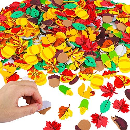 Aneco 500 Pieces Leaf Foam Stickers Self-Adhesive Fall Maple Squirrels Acorns Stickers for Fall Thanksgiving Scrapbooking Craft Decorations, Assorted Fall Theme