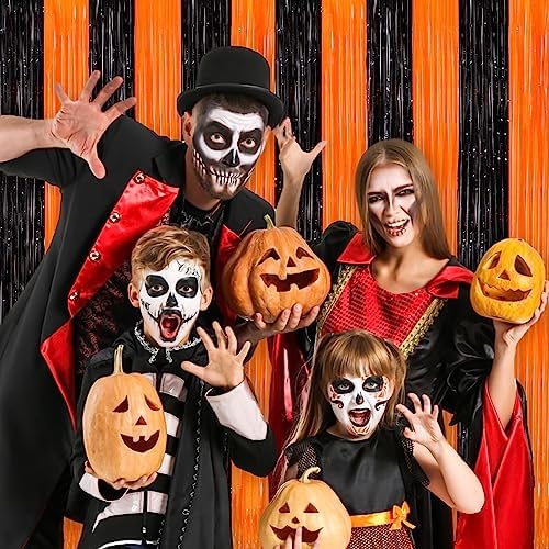 Black Orange Halloween Backdrop, 2 Pack Tinsel Foil Fringe Curtains