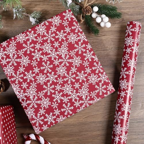 BIOBROWN Christmas Wrapping Paper Snowflake and Polka Dots Design for Xmas