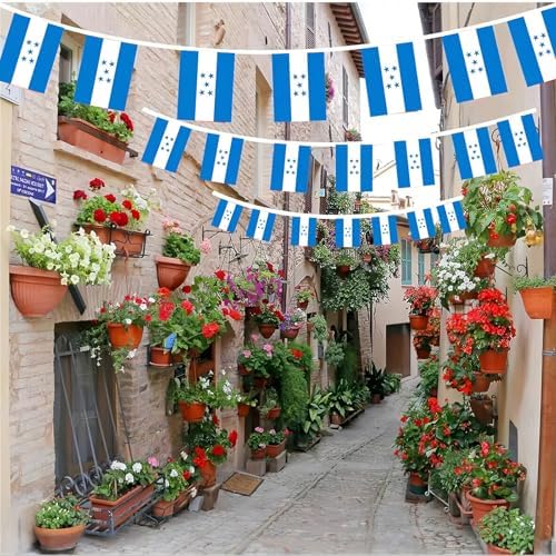 AhfuLife 30 Pcs Honduras String Flags for Independence Day Decorations, Small Honduran Flag Bunting Banner - Double Sided for National Day Festival Party Decorations (5.5×8.3 Inch-33 Ft)