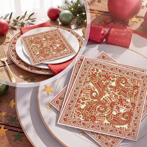 Chiisong 100 Pcs Paisley Pattern Christmas Cheers Cocktail Napkins Party