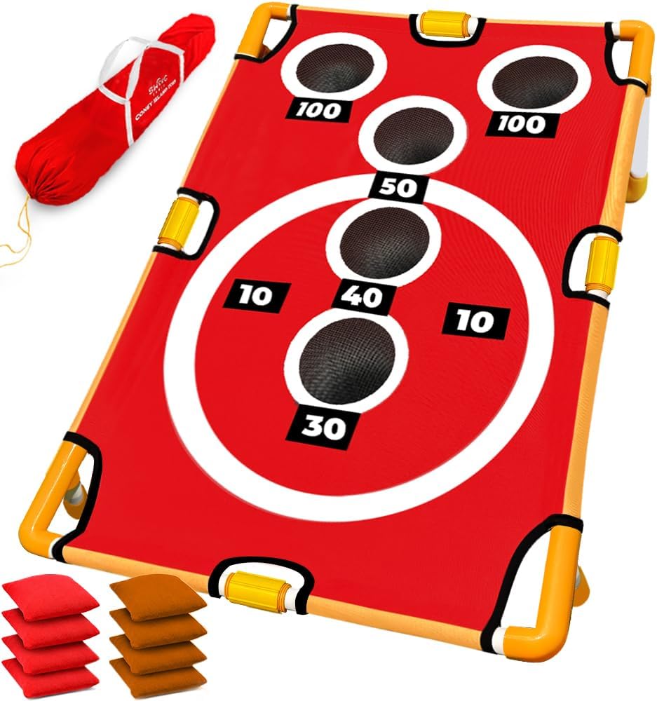 Swooc Games - Coney Island Toss™ - Arcade Style Cornhole Board Set w/Carrying Case & 15+ Games - Corn Hole Games for Adults - Kids Bean Bag Toss Game - Kids Cornhole Set w/Bags - Outdoor Yard Games