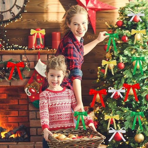DECYOOL 4 Rolls Christmas Ribbon Metallic Glitter Satin Gift Ribbons
