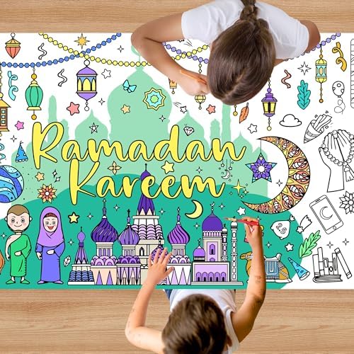 Ramadan Coloring Poster Large Ramadan Kareem Coloring Tablecloth Crafts Paper Tablecloth for Home DIY Drawing Games Party Supplies 30 x 72 Inch