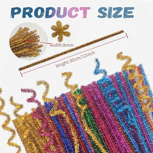 Gold Pipe Cleaners,Glitter Gold Craft Pipe Cleaners,200pcs Supplies for Home DIY Handmade Arts,Arts and Crafts for Kids Ages 6-8,Glitter Pipe Cleaners for Festivals DIY Decorations,Christmas Decor